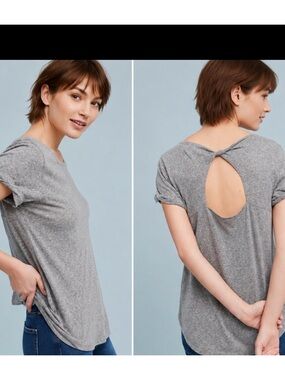 Anthropologie T.La Heather Gray Twist-Back Tee